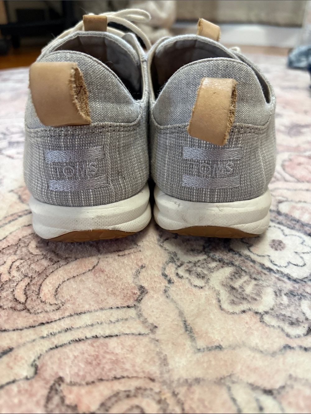 Toms Slip-On Shoes in Light Gray with Tan Pull Tabs